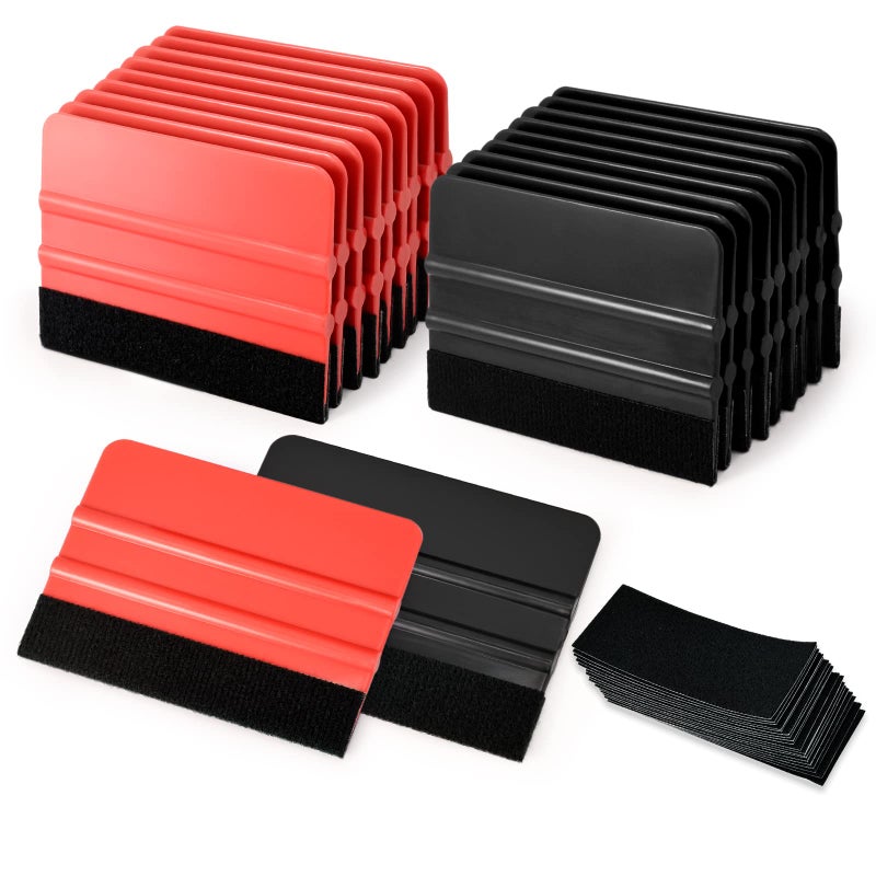 Gomake 20 Pack Vinyl Squeegee with 20PCS Felt Fabric for Tint Film Decal Application Tool Vinyl Wrap Installation Wallpaper Smooth Tool (Black and Red, 20) - Image 1